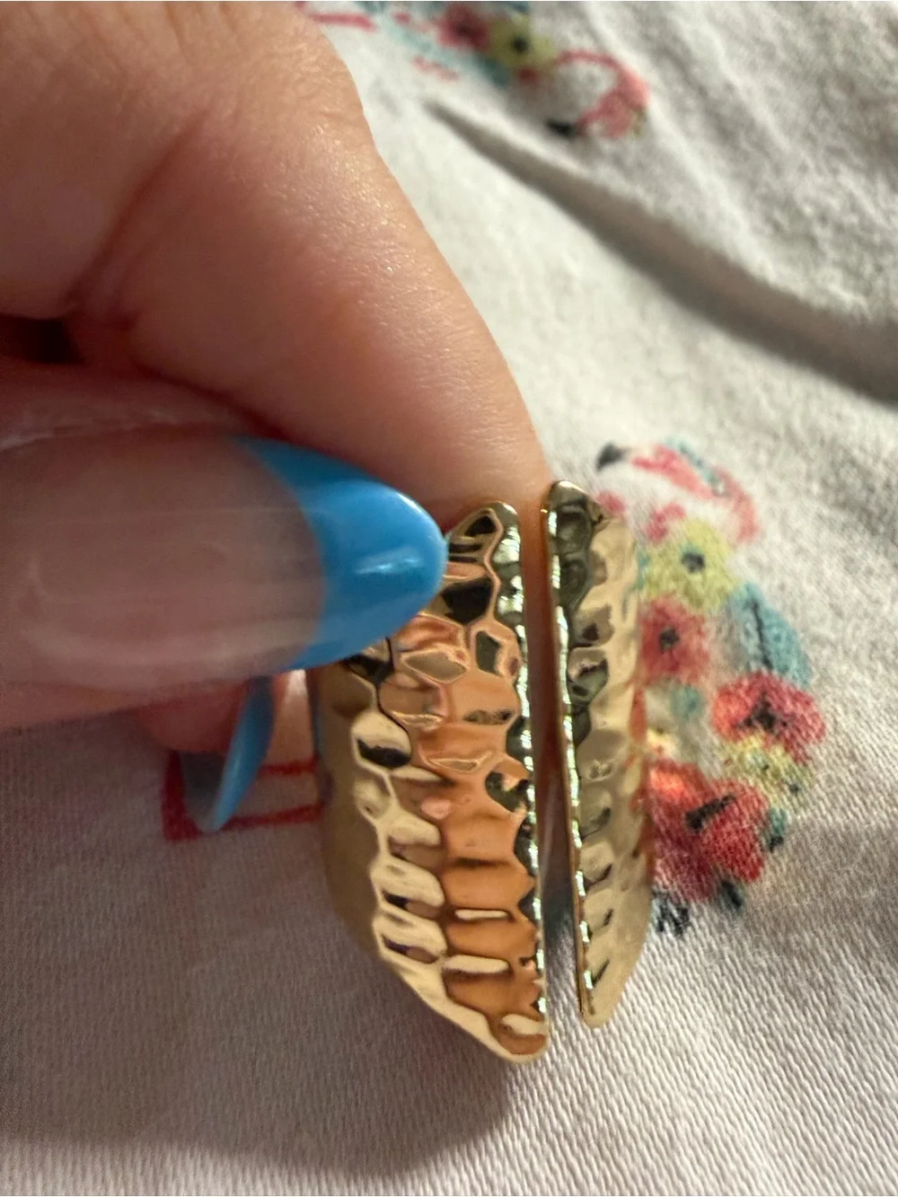 Gold Hammered Double-Panel Statement Ring